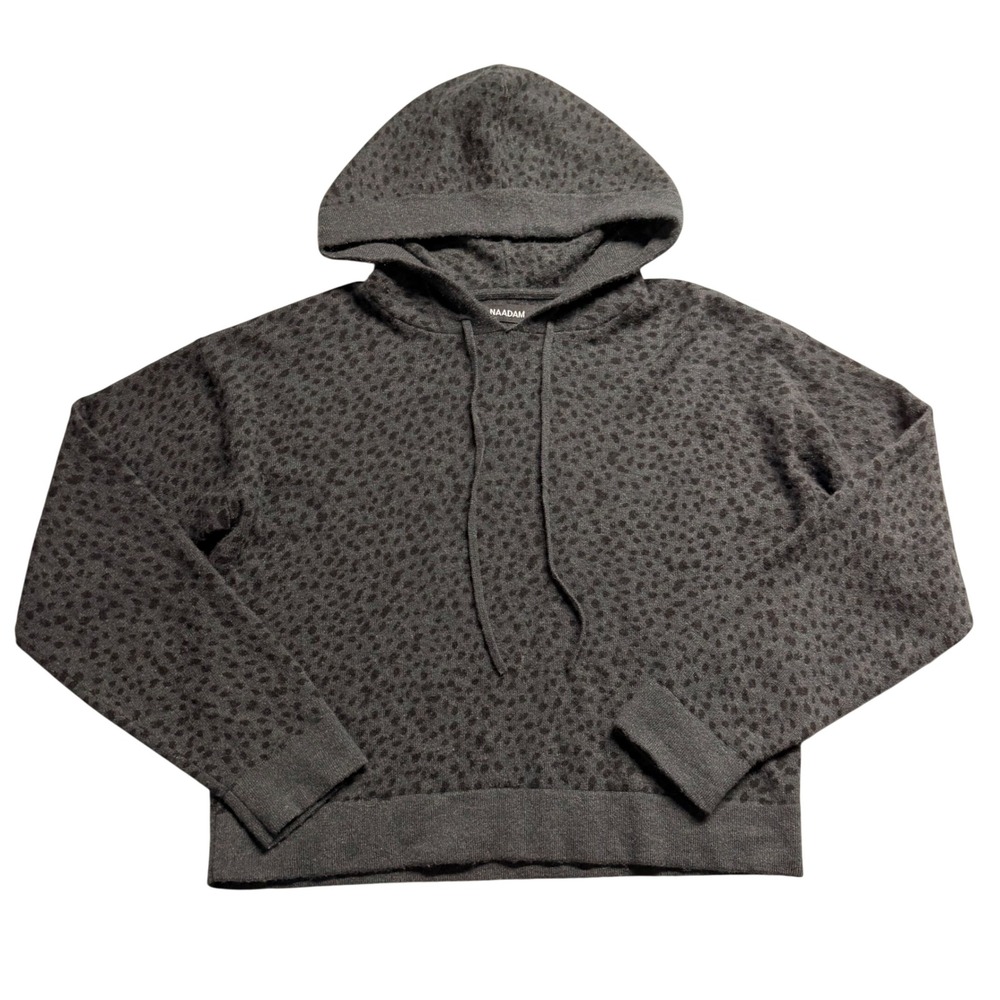 Naadam 100% Cashmere Leopard Print Hoodie Charcoal Grey Black Animal Knit Sm S